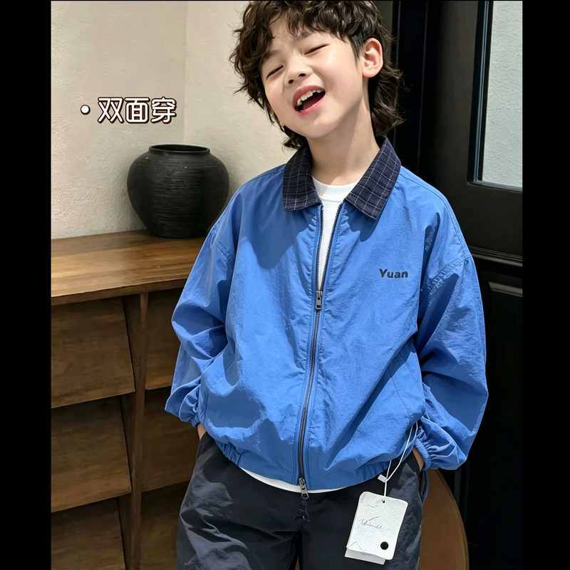 【Klein Blue Plaid Reversible】Children's Jacket New Autumn Style Boys' Korean Version Plaid Casual Coat 【Klein Blue Plaid Reversible】Children's Jacket New Autumn Style Boys' Korean Version Plaid Casual Coat