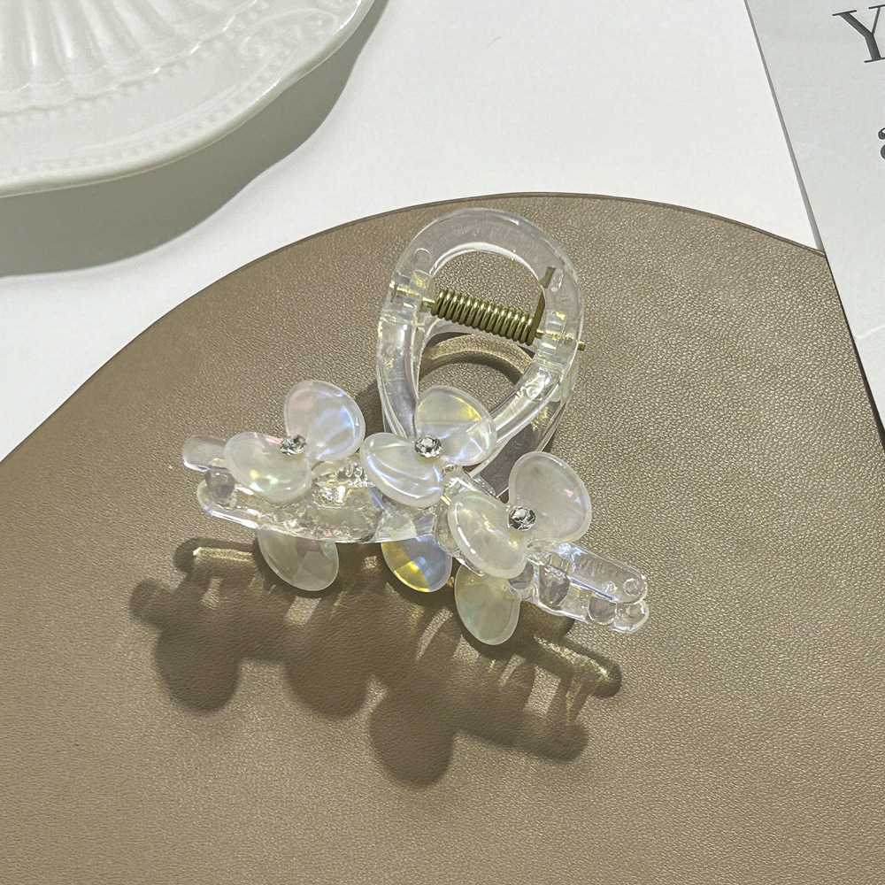 Flower clip two-petal flower shark clip children's hairpin Diamond-embedded plate hairpin medium hairpin temperament headdress hair accessories_voghion.com