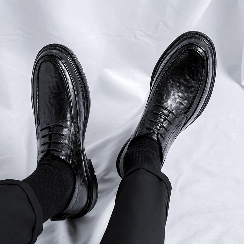 Zapatos de cuero pequeños para hombre, de estilo informal, formal, de primera capa, de piel de vaca, cómodos, negros, para bodas y novios_voghion.com