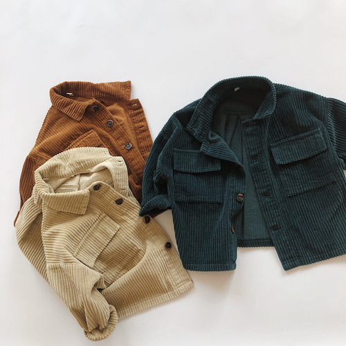 ins new autumn clothing Korean style boys and girls baby corduroy workwear top cardigan simple literary corduroy jacket