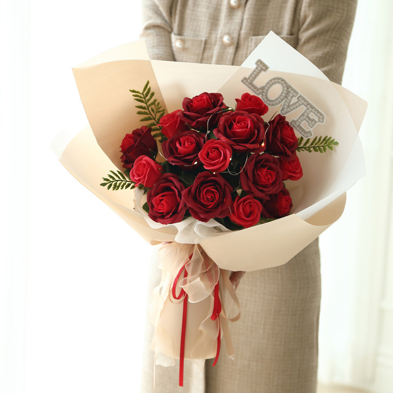 韩版新款七夕情人节仿真花束520毕业生日礼物玫瑰香皂花花束|undefined