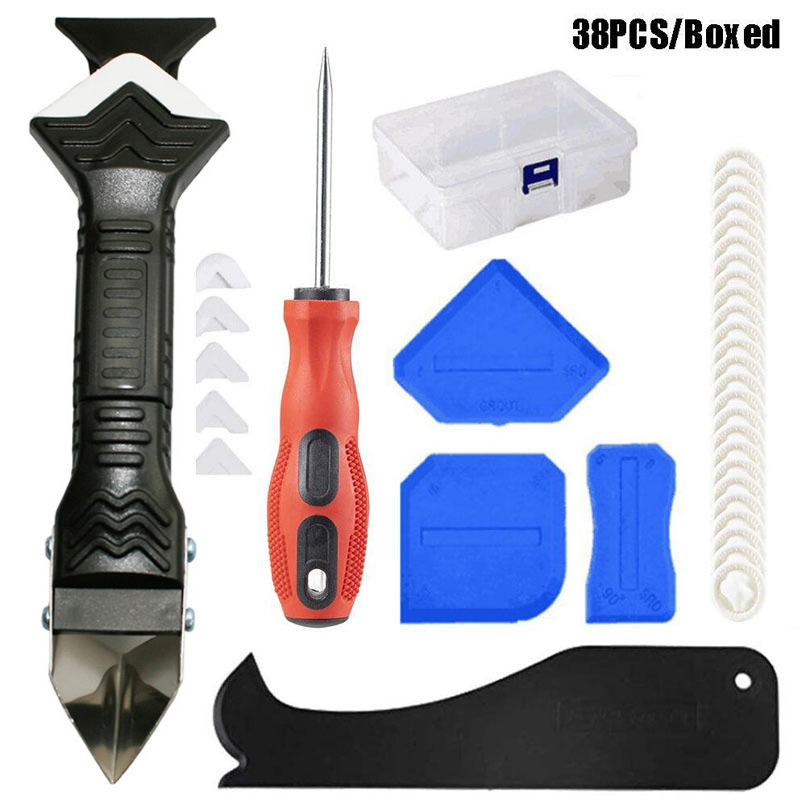 38件套盒装3合1金属刀刮刀硅胶填缝开槽器乳胶手指套 美缝工具