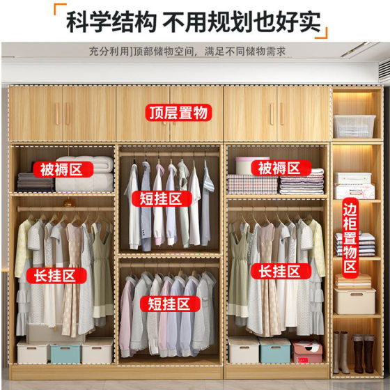 Wardrobe Modern Simple Household Bedroom Small Apartment New Four-door Three-door Combination Large Wardrobe Integrated Simple Cabinet