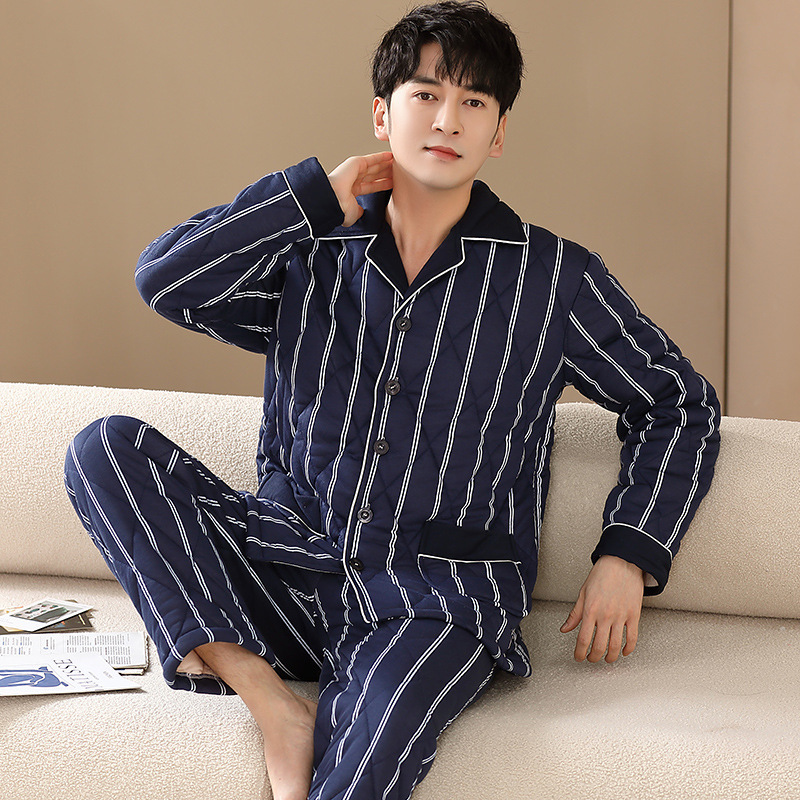 100% algodón de invierno engrosado más tamaño pijamas de tres capas de los hombres jóvenes acolchada Chaqueta de algodón acolchado de invierno ropa para el hogar cálido