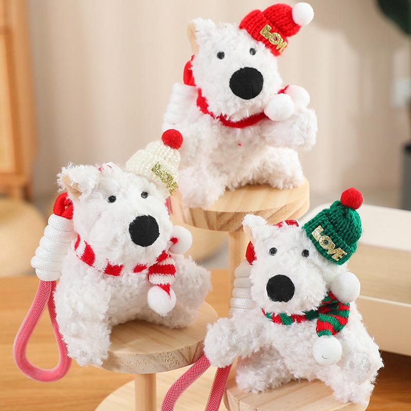 Cute niña garabateado perro West Highland puppy peluche mini muñeca regalo bolsas colgantes al por mayor