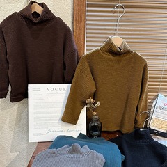 佳葉童品23新款冬裝兒童高領加絨坑條打底衫男女寶寶加厚內搭上衣