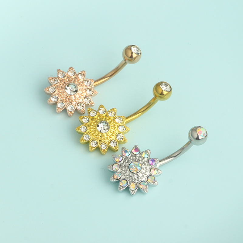 Sunflower CZ Diamond Belly Button Ring 316L Surgical Steel Dangle Belly Ring for Women detail image 5