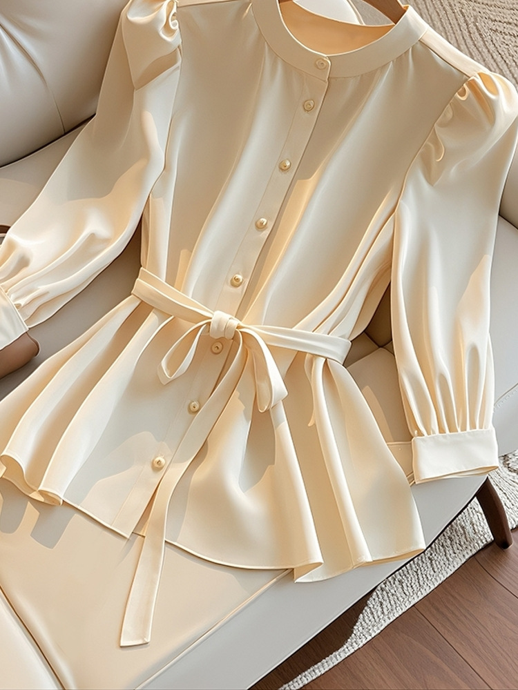 Women's Clothing beautiful milk series gentle and sweet temperament tops are super beautiful apricot long sleeved shirts for women in early autumn_voghion.com