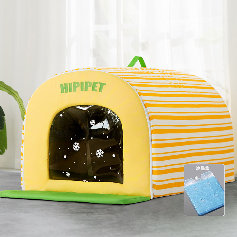 Verano perro yurta casa curva a rayas aire acondicionado iglú aire acondicionado enfriamiento peluche perrera para gatos nido para mascotas