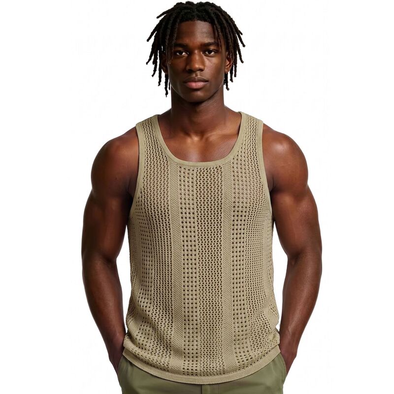 Amazon Cross-Border Men's Clothing European and American Men's Hollow Mesh Knitted Vest Summer Casual Sports Top Sj0023