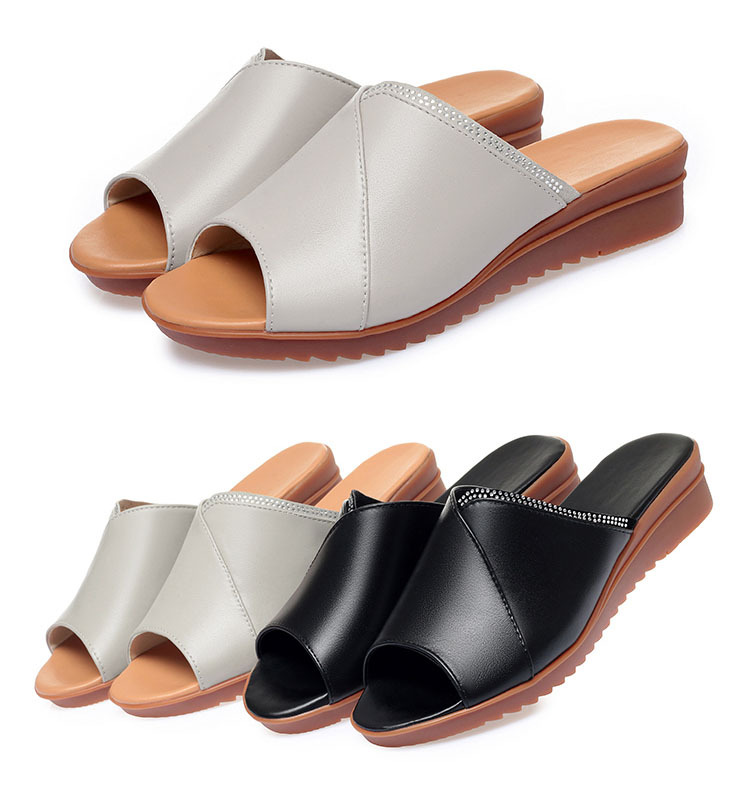 Dép sandal nữ đế bệt quai chữ V da mềm chống trượt — Xám be chi tiết 14