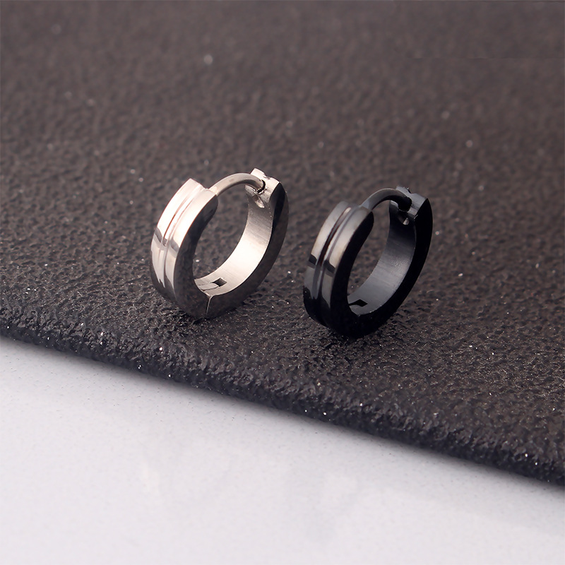 Korean style fashionable line marking steel stainless steel Women's ear ring ear buckle simple all-match men's earrings cross-border wholesale