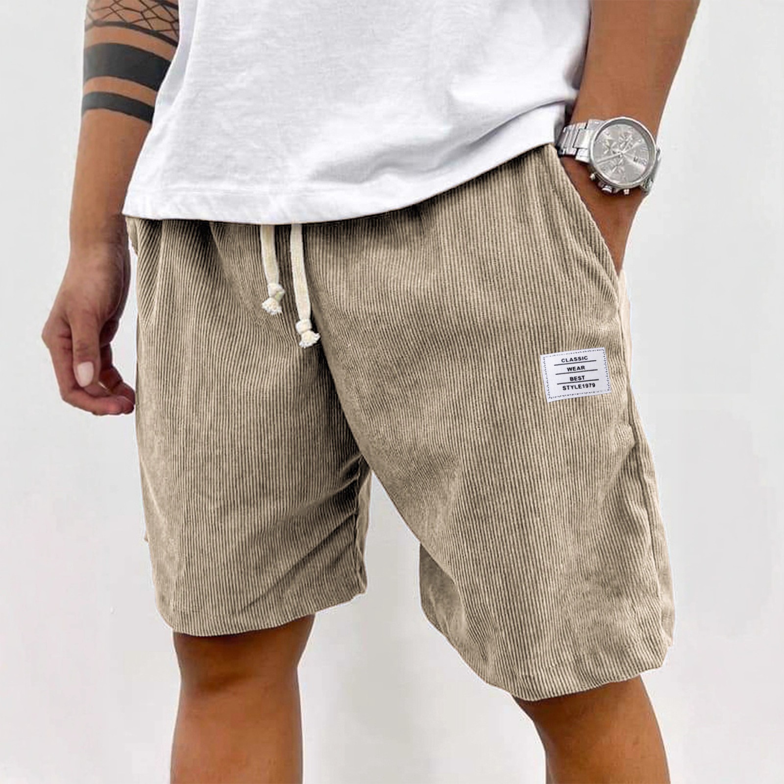 Men's Casual Drawstring Shorts New Style Versatile Trendy Five Point Pants Thin Pocket White Label_viptrois.com