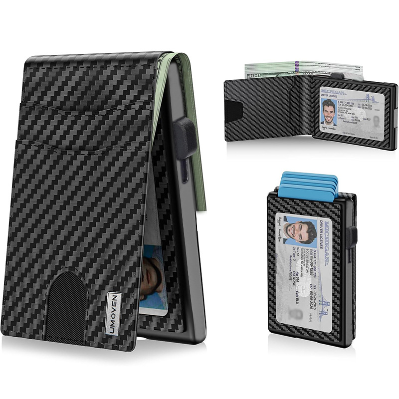 Personalizado comercio exterior fibra de carbono metal cartucho flip RFID anti-magnetizado bolsa multifuncional cartera hombre sensación de alto nivel