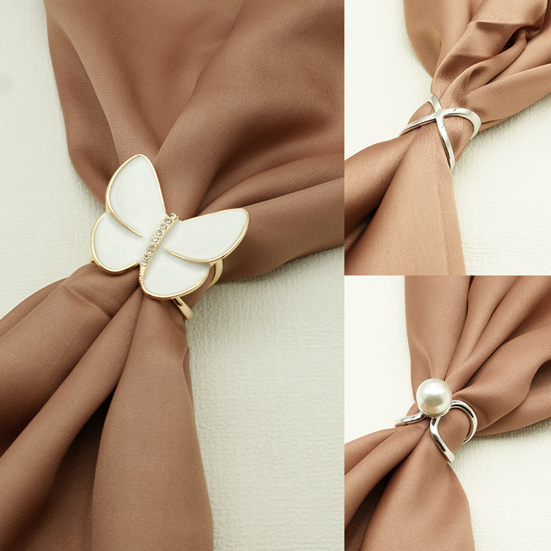 Cross-border Bow Tie Silk Scarf Buckle, High-End Korean Multi-Functional Coat Belt Shawl Dual-Use Fastening Buckle—Wholesale