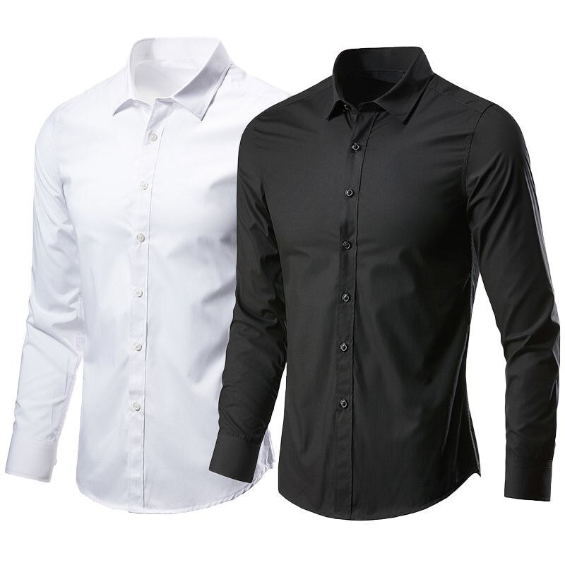 Foreign Trade Men's Non-ironing Long-sleeved White Shirt Slim-fit Business Professional Dress Korean Fashionable Base Shirt Black Inch Foreign Trade Men's Non-ironing Long-sleeved White Shirt Slim-fit Business Professional Dress Korean Fashionable Base Shirt Black Inch