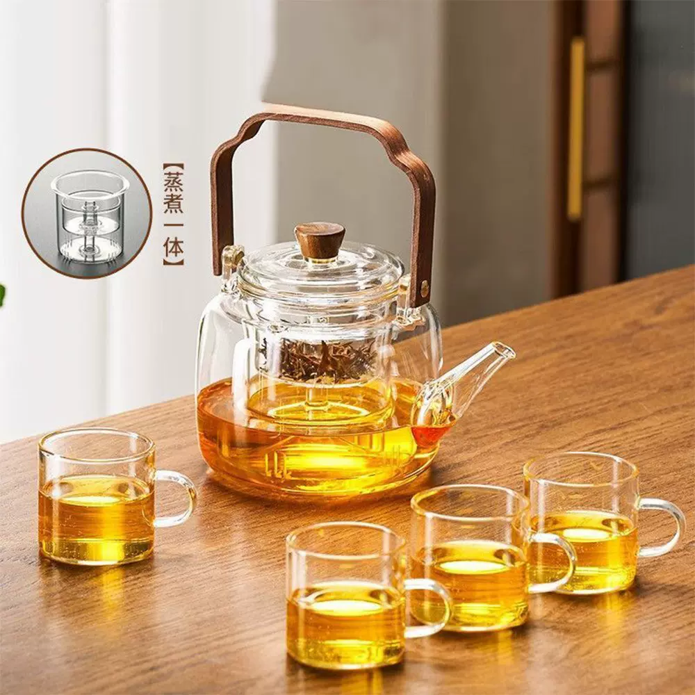 厂家供应祥云提梁壶高硼硅玻璃蒸煮一体茶壶家用大容量煮茶壶