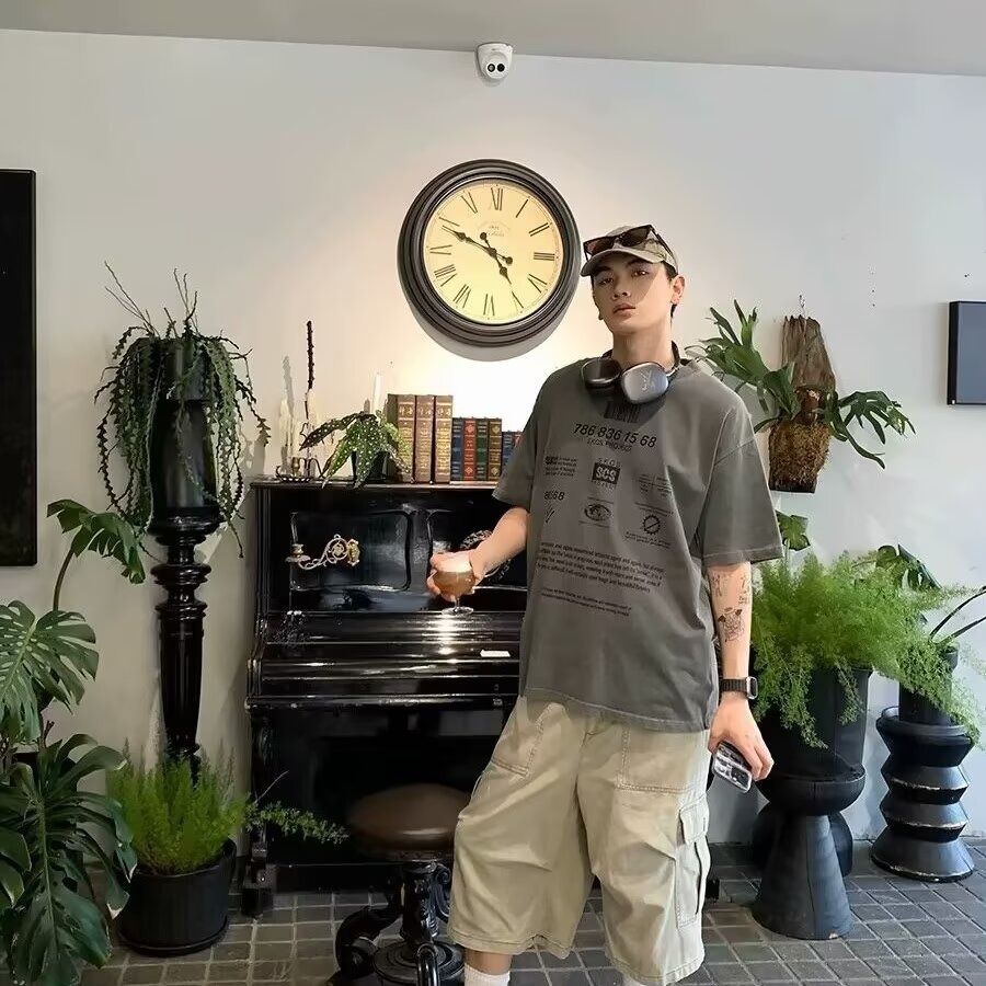 Cross-Border Summer American Retro Multi-Pocket Cargo Men's Shorts Breathable Solid Color Simple Design Fashion Cropped Pants