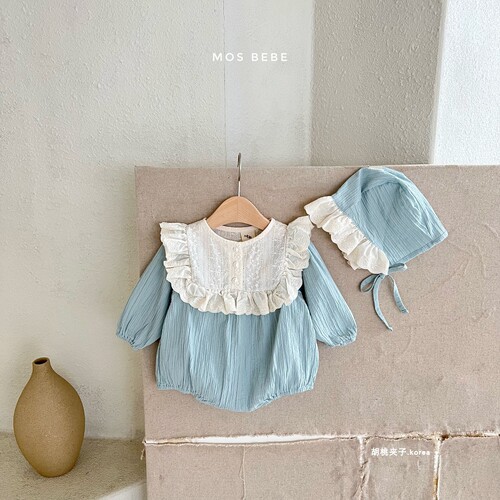Newborn baby girl Korean style lace harem two-piece set ins infant and toddler hooded triangle crawl suit
