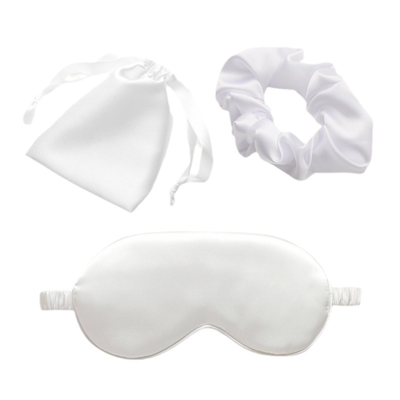 Set máscara de ojos de seda artificial con bolsa y coleteros estilo moda 3 piezas