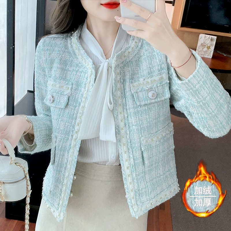 Демисезонное пальто, модный шерстяной короткий пиджак, стиль Chanel, корейский стиль
