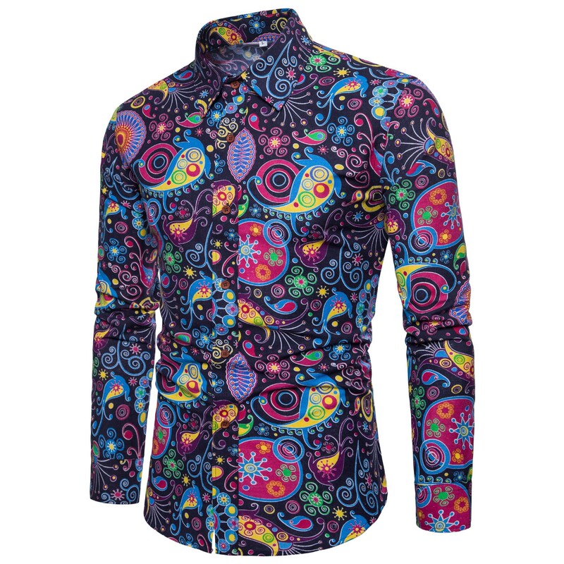 Cross-border Foreign Trade Spring and Autumn New Men's Fashion Casual Long-sleeved Printed Shirt Men's Night Shop Color Slim Shirt Cross-border Foreign Trade Spring and Autumn New Men's Fashion Casual Long-sleeved Printed Shirt Men's Night Shop Color Slim Shirt