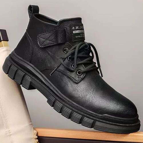Martin boots for men's autumn and winter new style thick sole warm mid-top men's shoes high-top leather shoes casual black work boots