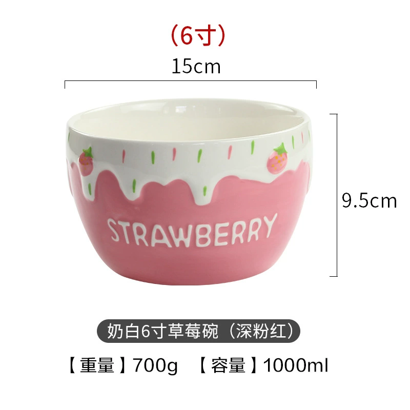 Ceramic tableware set, handmade strawberry design, 3-piece home dining kit