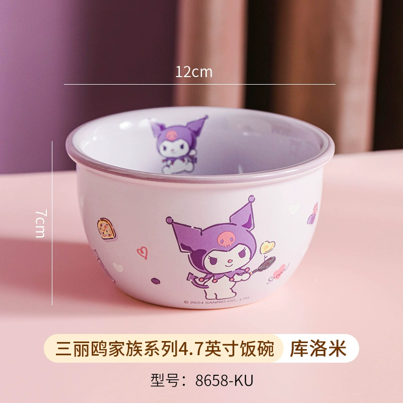 三丽鸥 Hello kitty, ceramic cartoon tableware for feeding, spoon with glass, chopsticks, set