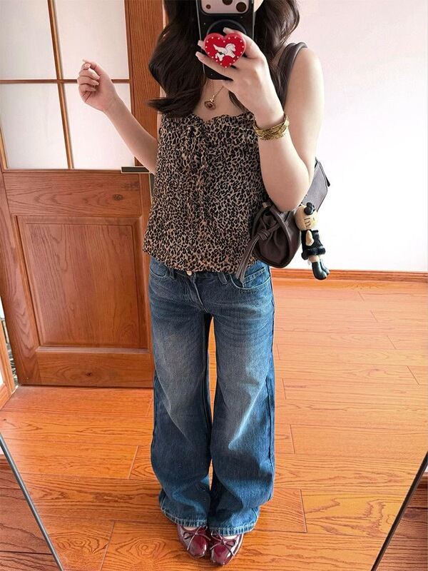 Jennie Niweier Denim American Retro Deep Blue Low-Waist Wide-Leg Loose Slimming New Straight-Leg Jeans