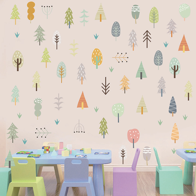 Hand-painted children's forest tree wall stickers for living room…