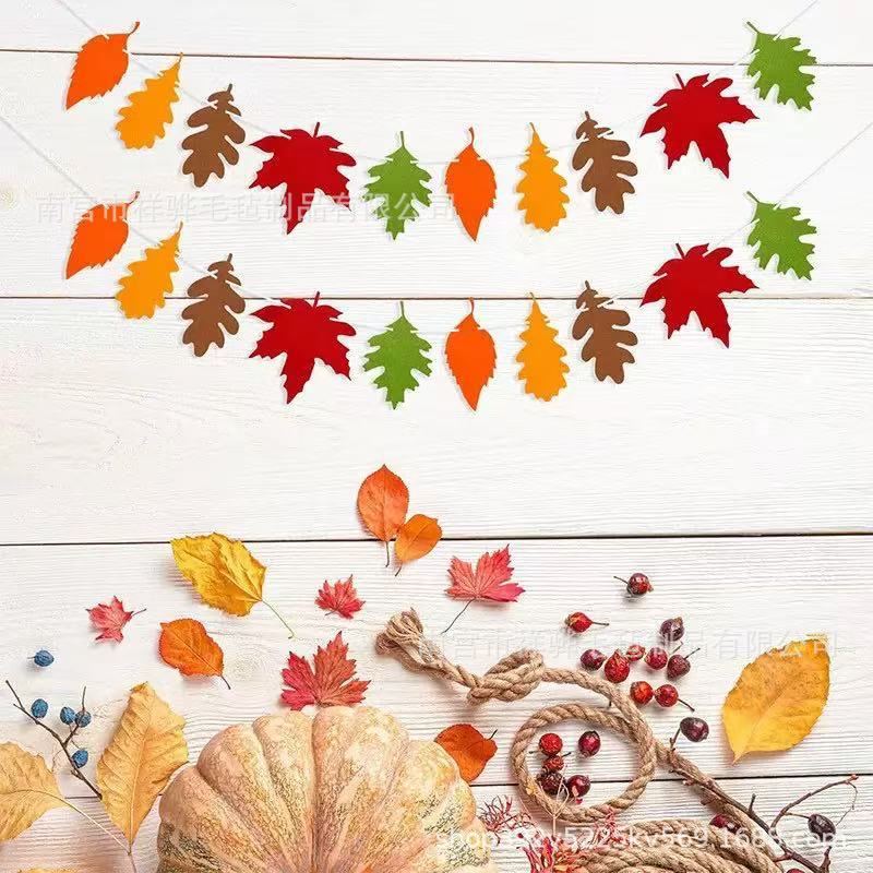 Thanksgiving maple leaf decorative banner, autumn holiday family atmosphere hanging flag, holiday flag, in-stock wholesale