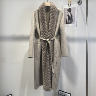 2025 Autumn/Winter New L*P Mink Cashmere Double-Sided Wool Coat Women's Long Style with Fur Collar High-End Woolen Coat
