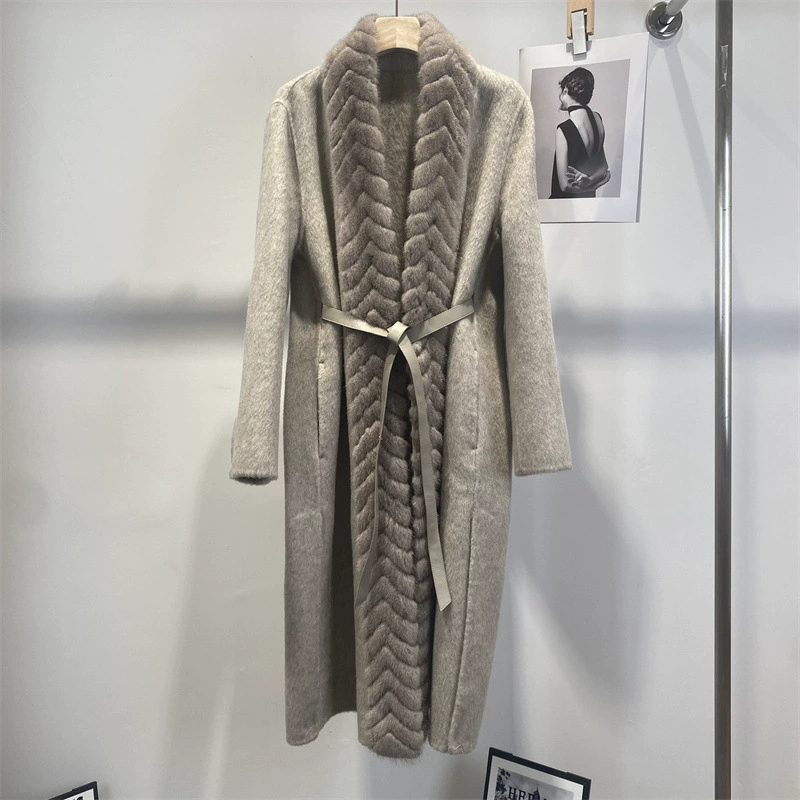 Новое шерстяное пальто из кашемира и норки L*P, двустороннее, женское, удлиненное, с меховым воротником, осень-зима 2025, класса люкс