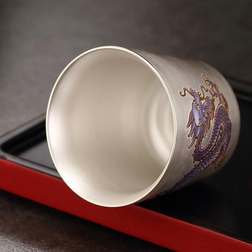 Silver-plated teacup Pure silver 999 cup owner cup tea cup handmade porcelain silver-plated tea set teacup drinking cup