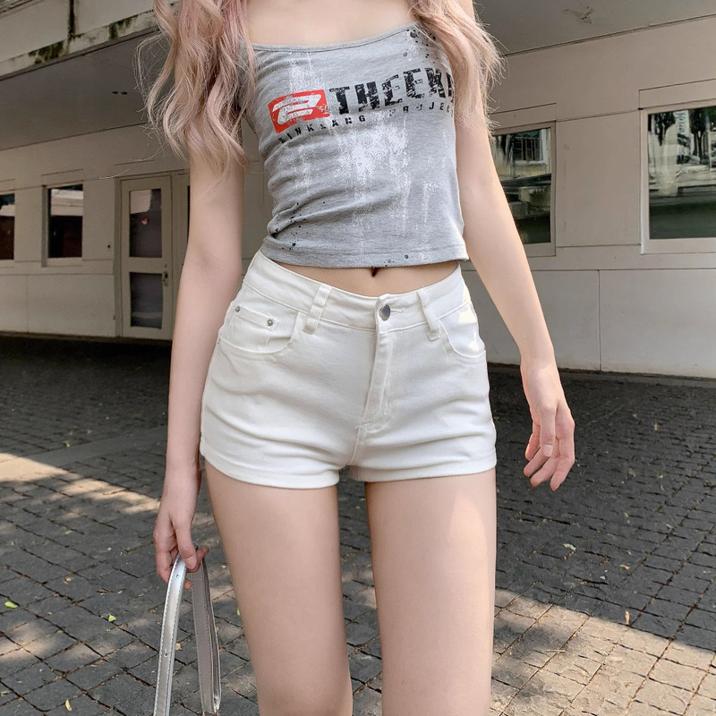 White Denim Women's Summer Straight-Leg Pants Fashion Hot Girl Hip-Hugging Versatile High-Waisted Ultra-Short A-Line Hot Pants