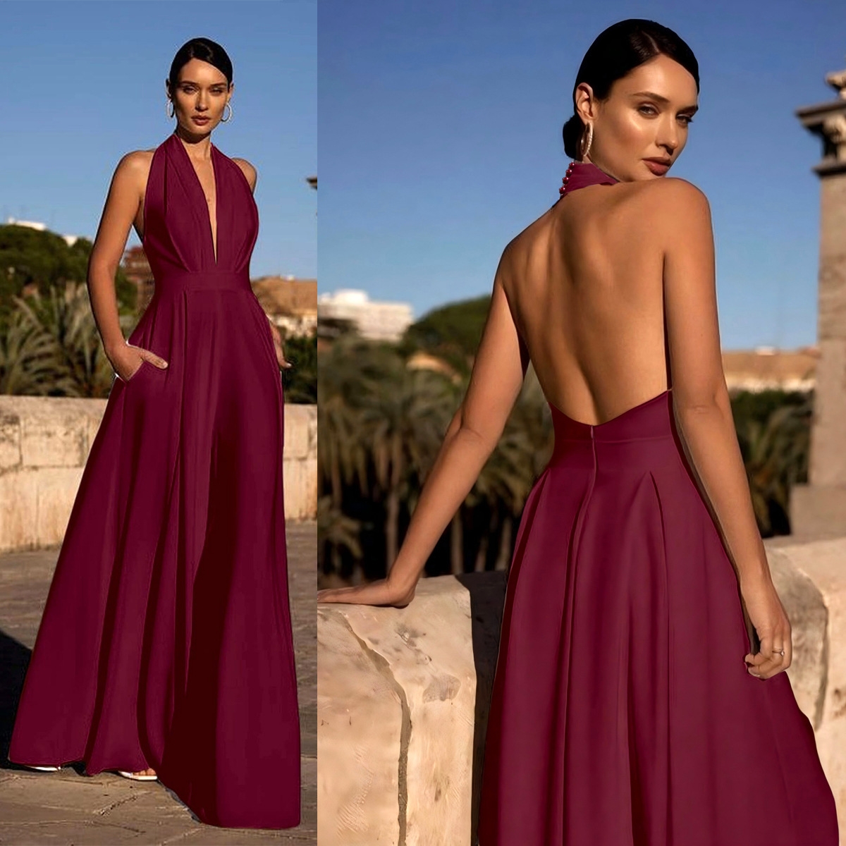 746W Nuevo Mono de Fiesta para Mujer, Estilo Holgado, Pantalones Anchos, Multicolor, Éxito de Ventas en Amazon