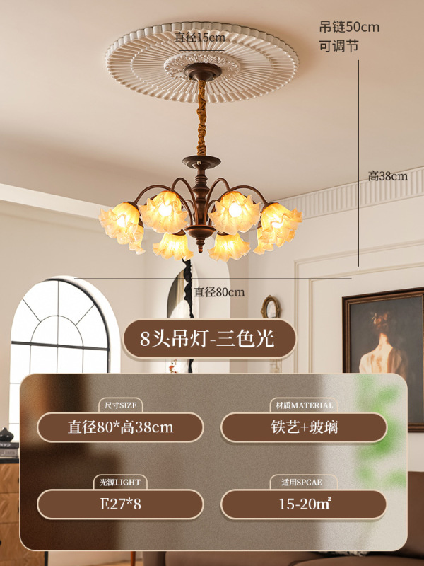 美式复古客厅吊灯中古南洋风卧室玻璃护眼吊灯创意花朵餐厅灯|undefined