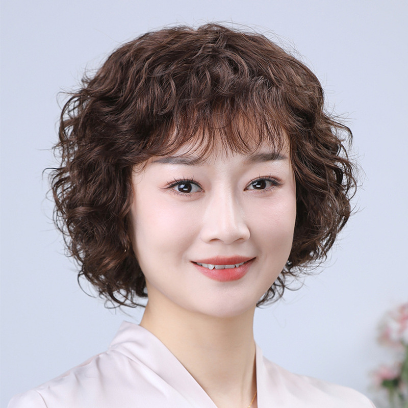 Wig Real Hair Full Real Hair Middle-aged and Elderly Short Curly Hair Wig Cover Mother Full Head Cover Women Natural Real Hair Wig Real Hair Full Real Hair Middle-aged and Elderly Short Curly Hair Wig Cover Mother Full Head Cover Women Natural Real Hair