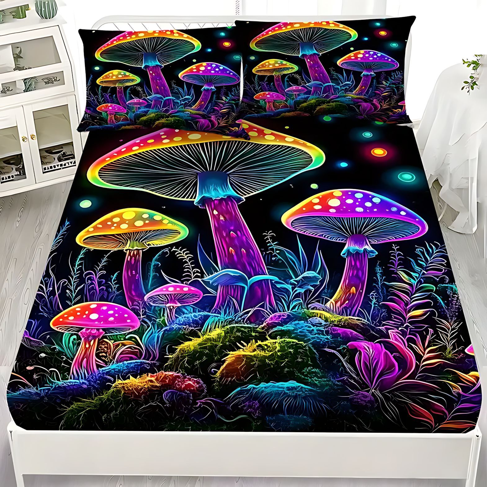 TEMU / JIT transfronterizo impresión digital 3D hongos bosques patrón de cama Kasa Kit fuente de fabricación puede ser fijado