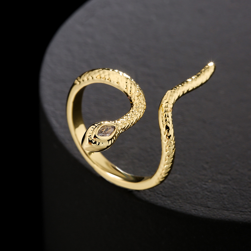 Fashion Copper 18K Gold Zircon Snake Shaped Geometric Open Ring