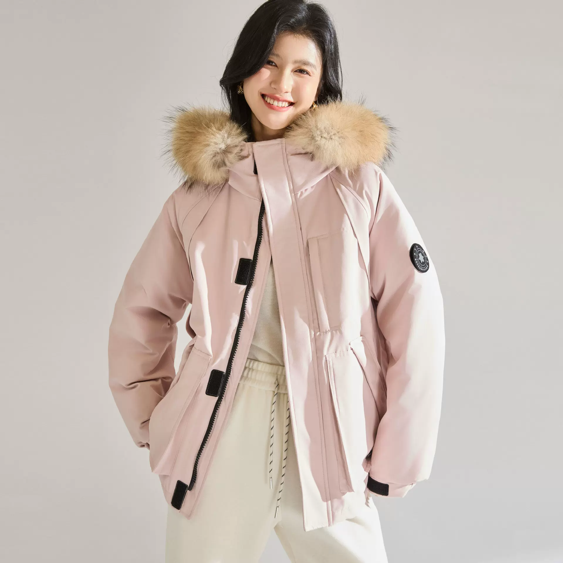 25冬季户外工装风派克羽绒服90白鸭绒貉子毛领加厚保暖外套25653