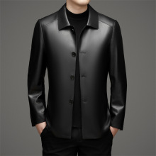 男士真皮大衣休闲外套春秋季中年时尚翻领中长商务潮流绵羊皮上衣