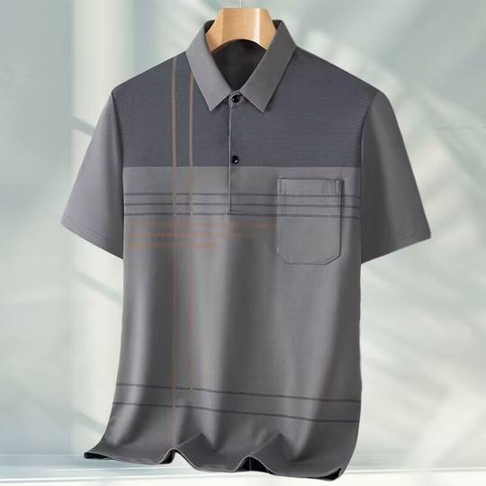 Middle-Aged and Elderly Men's Short-Sleeved T-Shirt Dad Summer Polo Middle-Aged Loose Lapel Top