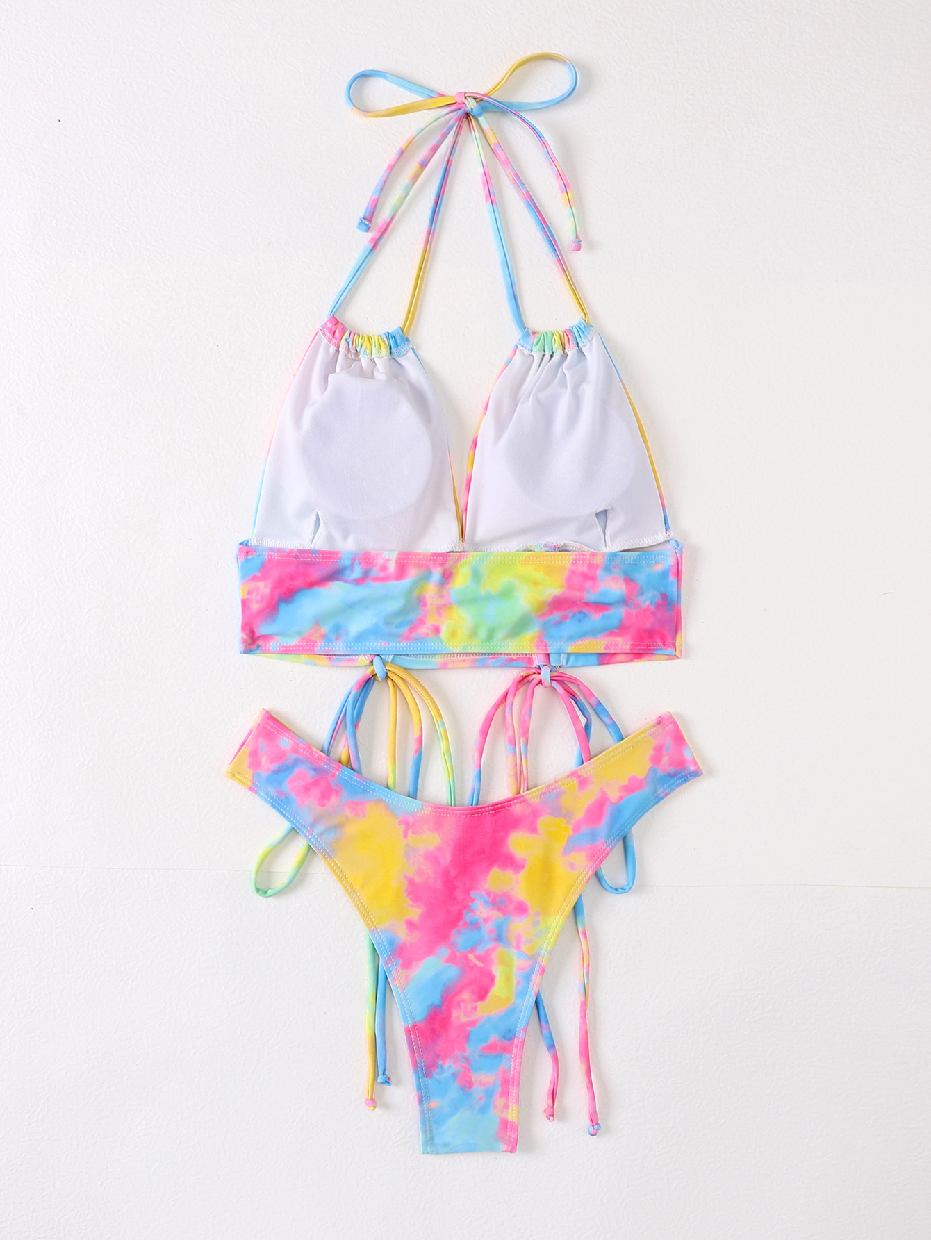 drawstring hanging neck wrap chest Tie Dye Bikini two-piece set NSCMB130998