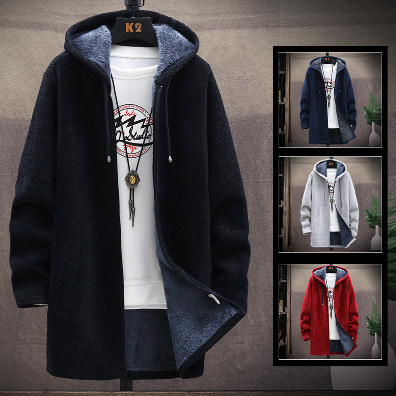 Cross-border winter coat men's sweater sweater cardigan men's hooded fleece-lined thickened solid color youth leisure Cross-border winter coat men's sweater sweater cardigan men's hooded fleece-lined thickened solid color youth leisure
