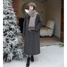 抖音爆款大码女装复古长款过膝加棉毛呢外套女胖mm呢子大衣25162