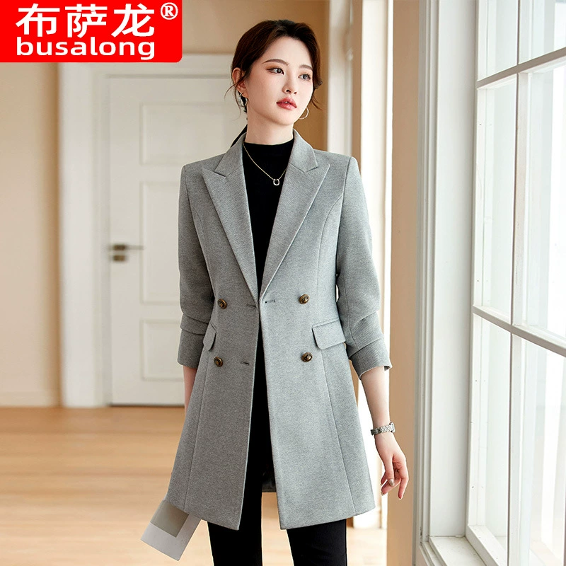 2024 Busailong новое женское пальто корейская версия профессионального среднего и длинного костюма с воротником ветровка куртка кардодон 2596