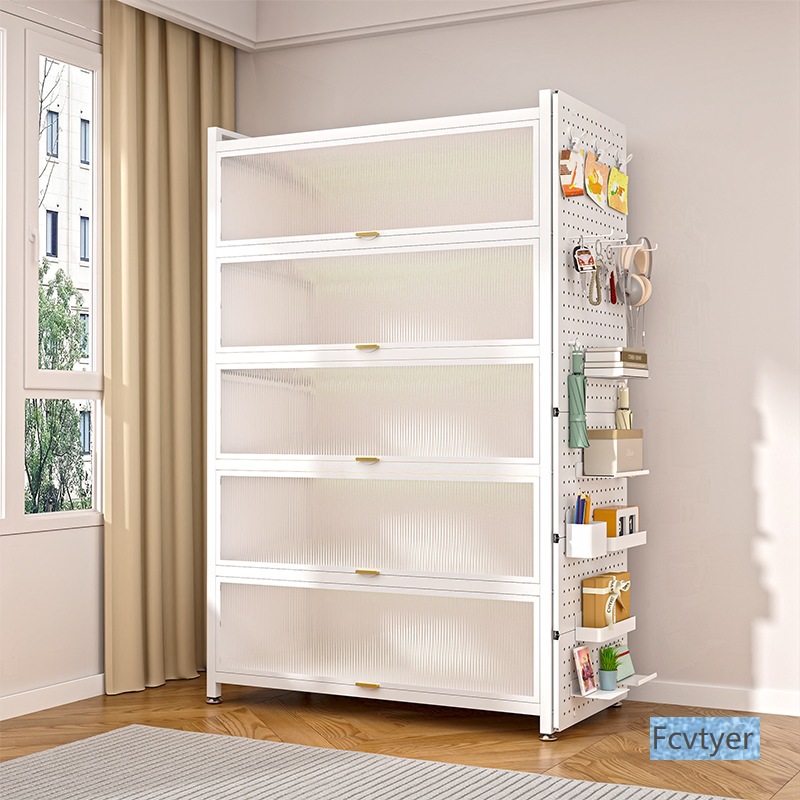 Changyuebang Storage Rack Storage Cabinet Iron Bookshelf Floor-Standing Dust-Proof Steel Multi-Layer Living Room Storage Home Kidsren's Books