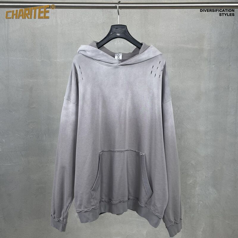 Charity | New American Style Retro Heavyweight Washed Spray Horse Broken Distressed Hoodie Hooded Sweatshirt for Men